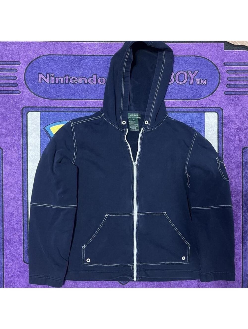 Vintage 90’s Ralph Lauren navy blue y2k zip up hoodie Size L